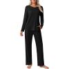 imageEkouaer Womens Pajama Sets Pleated Tops with Long Pants Lounge Set Long Sleeve Fall Sleepwear Ladies Pjs SXXLBlack