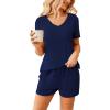 imageEkouaer Womens Pajama Sets Short Sleeve Pajamas for Women Sets Soft Lounge Sets Casual V Neck Sleepwear PJSNavy Blue