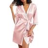imageEkouaer Womens Satin Robes 34 Sleeve Silk Robes Short Kimono Sexy Bride Bathrobes Lace Trim Loungewear with PocketsLight Pink