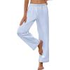 imageEkouaer Womens Silk Satin Pajama Pants Soft Loose Lounge Pants Lightweight Elastic Waist Wide Leg Pj Bottoms with PocketsBlue Stripes