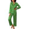 imageEkouaer Womens Silk Satin Pajama Sets 2 Piece Sleepwear Pjs Set Long Sleeve Button Down Top and Pants Stripe Loungewear SXXLChristmas Green