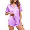 imageEkouaer Womens Silk Satin Pajamas Set Short Sleeve Sleepwear Button Down Loungewear 2 Piece Pjs Shorts Set S5X Plus SizeLilac