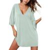 imageEkouaer Womens Sleepshirt Deep V Neck Nightgown Batwing Nightshirt Oversized SleepwearLight Green