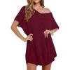 imageEkouaer Womens Tshirt Nightgown Cotton V Neck Sleepshirts Comfy Casual Nightshirt for WomenWine Red