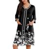 imageEkouaer Zipper Robes for Women 34 Sleeves Lightweight House Coat Zip Up Bathrobe Soft Nightgown with Pockets S3XLBlack White Floral