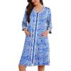 imageEkouaer Zipper Robes for Women 34 Sleeves Lightweight House Coat Zip Up Bathrobe Soft Nightgown with Pockets S3XLBlue Pattern