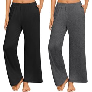 imageEkouaer 2 Pack Women Pajama Pants Soft Casual Pajama Bottoms Comfy Wide Leg Sleep Pants Pj Bottoms with PocketsBlackdark Grey