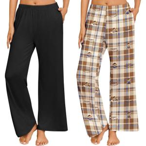 imageEkouaer 2 Pack Women Pajama Pants Soft Casual Pajama Bottoms Comfy Wide Leg Sleep Pants Pj Bottoms with PocketsBlackplaid Teddy