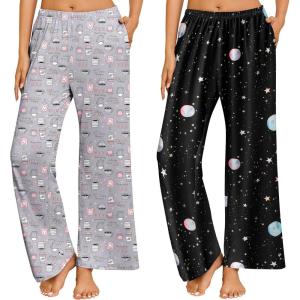 imageEkouaer 2 Pack Women Pajama Pants Soft Casual Pajama Bottoms Comfy Wide Leg Sleep Pants Pj Bottoms with PocketsCupplanet
