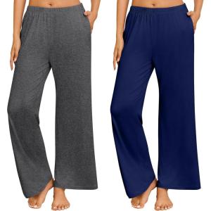 imageEkouaer 2 Pack Women Pajama Pants Soft Casual Pajama Bottoms Comfy Wide Leg Sleep Pants Pj Bottoms with PocketsDark Greynavy Blue