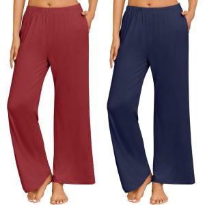 imageEkouaer 2 Pack Women Pajama Pants Soft Casual Pajama Bottoms Comfy Wide Leg Sleep Pants Pj Bottoms with PocketsWine Rednavy