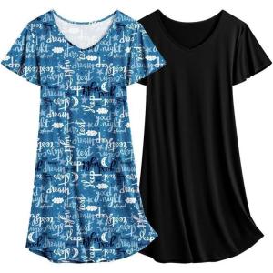 imageEkouaer 2 Pack Womens Nightgown Short Sleeve Nightshirts Comfy Soft Pajama Sleep DressLetter Print  Black