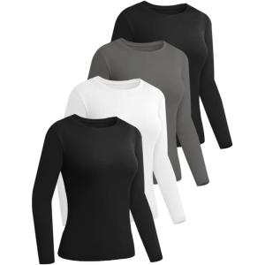 imageEkouaer 4 Pack Womens Long Sleeve Basic Shirts Fitted Workout Tops Athletic Underscrubs Undershirts XSXXLBlackBlackWhiteGray
