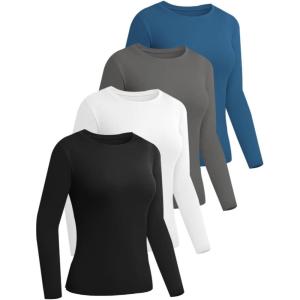 imageEkouaer 4 Pack Womens Long Sleeve Basic Shirts Fitted Workout Tops Athletic Underscrubs Undershirts XSXXLBlackBlueWhiteGray