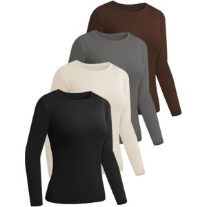imageEkouaer 4 Pack Womens Long Sleeve Basic Shirts Fitted Workout Tops Athletic Underscrubs Undershirts XSXXLBlackBrownBeigeGray