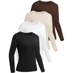 imageEkouaer 4 Pack Womens Long Sleeve Basic Shirts Fitted Workout Tops Athletic Underscrubs Undershirts XSXXLBlackBrownBeigeWhite