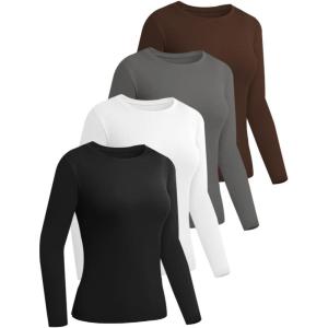 imageEkouaer 4 Pack Womens Long Sleeve Basic Shirts Fitted Workout Tops Athletic Underscrubs Undershirts XSXXLBlackBrownWhiteLight Gray