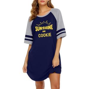 imageEkouaer Cotton Nightgowns for Women Short Sleeve Sleep Shirts Crew Neck Night Shirts Soft Color Block Night GownSunshine Blue