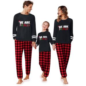 imageEkouaer Family Christmas Pajamas Matching Sets Long Sleeve Couple Pjs Holiday Sleepwear Soft Loungewear with PocketsBlack Red Plaid