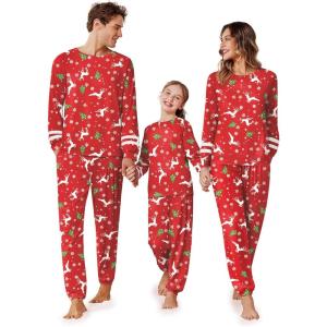imageEkouaer Family Christmas Pajamas Matching Sets Long Sleeve Couple Pjs Holiday Sleepwear Soft Loungewear with PocketsRedelk