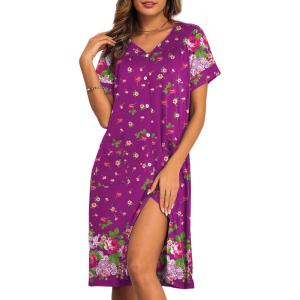 imageEkouaer House Dresses for Women with Pockets Button Down Nightgowns Plus Size Moo Moos Mumu Dresses Floral Print S3XLFlower Rose Red