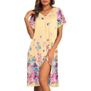 imageEkouaer House Dresses for Women with Pockets Button Down Nightgowns Plus Size Moo Moos Mumu Dresses Floral Print S3XLFlower Yellow