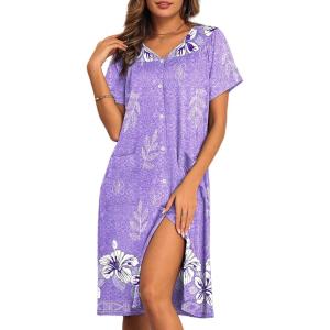 imageEkouaer House Dresses for Women with Pockets Button Down Nightgowns Plus Size Moo Moos Mumu Dresses Floral Print S3XLLilac Flower