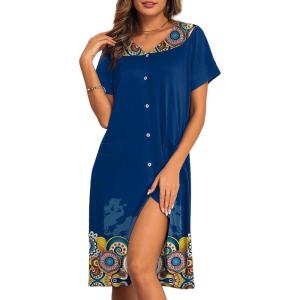 imageEkouaer House Dresses for Women with Pockets Button Down Nightgowns Plus Size Moo Moos Mumu Dresses Floral Print S3XLMandola
