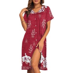 imageEkouaer House Dresses for Women with Pockets Button Down Nightgowns Plus Size Moo Moos Mumu Dresses Floral Print S3XLRed Flower