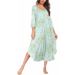 imageEkouaer Long Nightgown for Women 34 Sleeves Nightshirt Maxi Sleep Dress Plus Size Loungewear Full Length SleepwearLittle Daisy
