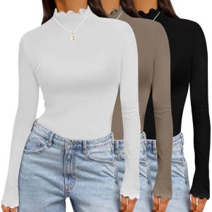 imageEkouaer Long Sleeve Shirts for Women 3 Pack Mock Neck Thermal Tops Basic Undershirt Casual Basic TeeBlackWhiteTea Grey