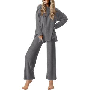 imageEkouaer Lounge Sets for Women Long Sleeve Pajamas Fall Loungewear Soft Comfy Pjs Two Piece Travel Outfits SetDark Gray