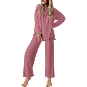 imageEkouaer Lounge Sets for Women Long Sleeve Pajamas Fall Loungewear Soft Comfy Pjs Two Piece Travel Outfits SetOld Rose