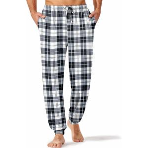 imageEkouaer Mens Pajama Pants Lightweight Loungewear Comfy Jogger Sleep Pant Long Pj Bottoms with Drawstring ampamp PocketsBlack Plaid