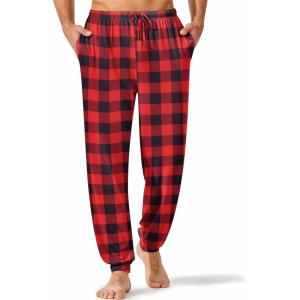 imageEkouaer Mens Pajama Pants Lightweight Loungewear Comfy Jogger Sleep Pant Long Pj Bottoms with Drawstring ampamp PocketsRed Plaid
