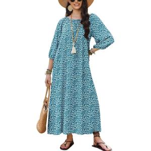 imageEkouaer Moo Moos for Women 34 Sleeve Long Nightgowns House Dresses with Pocket S3XLBlue White Flower