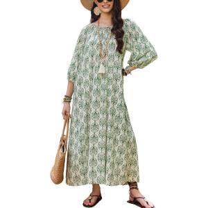 imageEkouaer Moo Moos for Women 34 Sleeve Long Nightgowns House Dresses with Pocket S3XLGreen Boho
