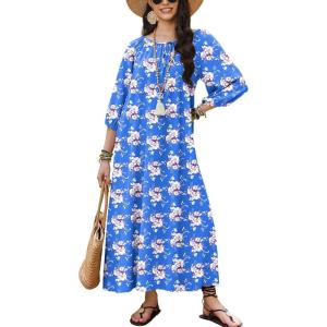 imageEkouaer Moo Moos for Women 34 Sleeve Long Nightgowns House Dresses with Pocket S3XLLight Blue Flower