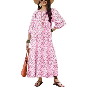 imageEkouaer Moo Moos for Women 34 Sleeve Long Nightgowns House Dresses with Pocket S3XLPink Flower
