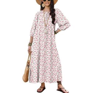 imageEkouaer Moo Moos for Women 34 Sleeve Long Nightgowns House Dresses with Pocket S3XLPink White Flower