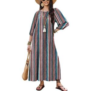 imageEkouaer Moo Moos for Women 34 Sleeve Long Nightgowns House Dresses with Pocket S3XLTiedye Stripes