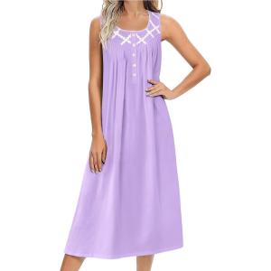 imageEkouaer Nightgowns for Women Cotton Long Night Gown Sleeveless Sleep Dress Victorian Nightdress Ladies Sleepwear SXXXLLight Purple