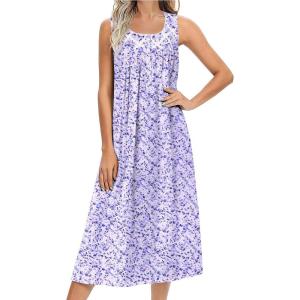 imageEkouaer Nightgowns for Women Cotton Long Night Gown Sleeveless Sleep Dress Victorian Nightdress Ladies Sleepwear SXXXLPurple Abstract Dots
