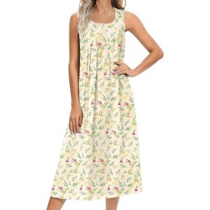 imageEkouaer Nightgowns for Women Cotton Long Night Gown Sleeveless Sleep Dress Victorian Nightdress Ladies Sleepwear SXXXLYellow Green Leaf