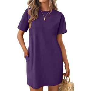 imageEkouaer Nightgowns for Women Cotton Sleep Shirts Tshirt Nightshirt Casual Sleepdress Pullover Dress with Pockets S3XLDark Purple