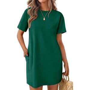 imageEkouaer Nightgowns for Women Cotton Sleep Shirts Tshirt Nightshirt Casual Sleepdress Pullover Dress with Pockets S3XLEvergreen
