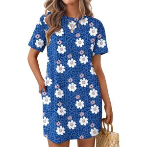 imageEkouaer Nightgowns for Women Cotton Sleep Shirts Tshirt Nightshirt Casual Sleepdress Pullover Dress with Pockets S3XLLeopard Flower