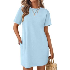 imageEkouaer Nightgowns for Women Cotton Sleep Shirts Tshirt Nightshirt Casual Sleepdress Pullover Dress with Pockets S3XLLight Blue