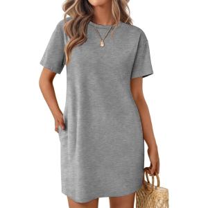 imageEkouaer Nightgowns for Women Cotton Sleep Shirts Tshirt Nightshirt Casual Sleepdress Pullover Dress with Pockets S3XLLight Gray
