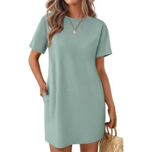 imageEkouaer Nightgowns for Women Cotton Sleep Shirts Tshirt Nightshirt Casual Sleepdress Pullover Dress with Pockets S3XLLight Green